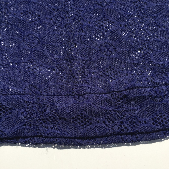 Blue Lace Semi Sheer Netted Blouse Top Size L - Picture 8 of 8